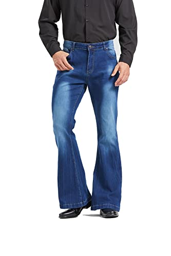 Men's Vintage Stretch Bell Bottom Fit Classic Relaxed Comfort Flared Retro Leg Disco Denim Jeans Pants2