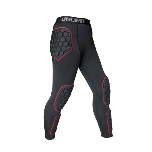 Unlimit Youth Soccer Goalie Pants with Hip Knee & Shin Padding Goalkeeper Compression Pants for Training & Matches (Large) Black