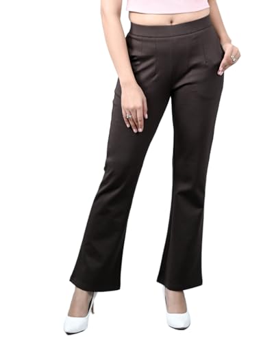 Image of Mlada Bootcut Flare Pants for Women Stretch Cotton Knit Boot Cut Mid Waist Flared Trouser Elastic Waist Band Utility Pockets for Formal Office Work Wear,Travel-Regular /Plus Size