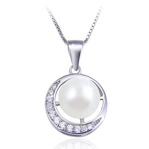 Preisvergleich Produktbild PEARLOVE Mode 925 Sterling Silber Zirkonia Süßwasser Perle Anhänger Halskette Schlüsselbein Halskette für Mutter Frau, Muttertag Geburtstag Schmuck Geschenk