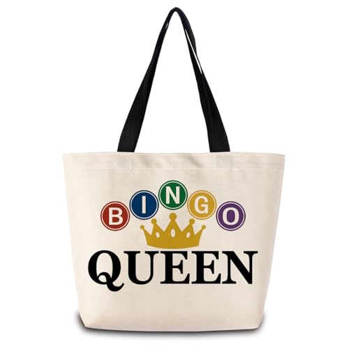 Bingo Queen Tote Bag Cute Aesthetic Shopping Shoulder Handbag with Interior Zipper Pocket Lightweight & Washable Stylish Bingo Queen Present for Women Friends