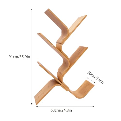 Librería de 5 pisos en bambú natural: estantería abierta de 91 cm estilo árbol 3