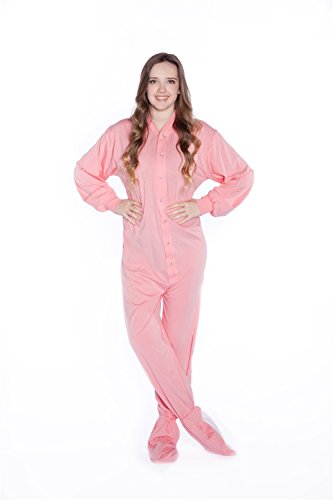 One Piece Cotton Knit Adult Men's & Women's Footed Onesie Pajama (US, Alpha, Large, Regular, Regular, Pink)