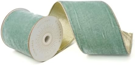 Vickerman 4" X10 Yds Light Blue Velvet with Champagne Trim/Backing Ribbon. image 2