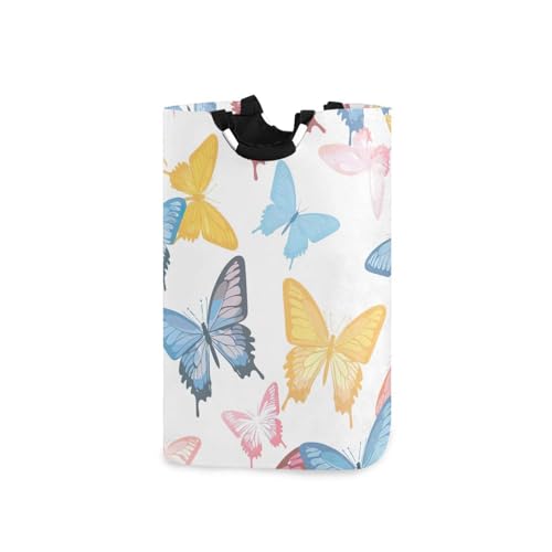 Jihqo Laundry Hamper Basket Colorful Butterflies Collapsible Nursery Storage Bin Waterproof Clothing Baskets for Home Bedroom Bathroom Washing Room