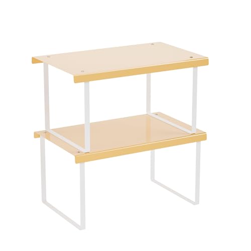 STARLATTA Cabinet Organizer Shelf,2 Pcs Metal Shelves Spice Rack for Kitchen Counter- Pantry Organizers and Storage,Stackable Risers Stand for Bathroom,Cupboard,Desk Organization
