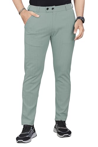 Image of Men's Regular Fit Self-Design Trousers | Mid-Rise Cotton Blend Pants for Work Stylish Formal Bottoms for Men (Pack of 1)