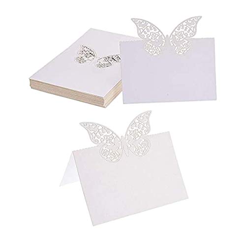 50 Piezas Tarjetas de Lugar, Mariposa Tarjeta de Localización Blanco Tarjetas de Mesa 3D Placa Nombre para Boda Fiesta Banquetes(Blanco) Cover