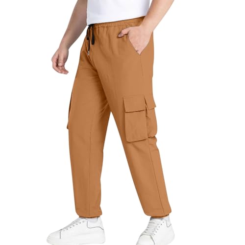 Mens Casual Cargo Joggers Pants Elastic Waist Drawstring Stretch Relaxed Fit Work Pants Tapered Baggy Pant