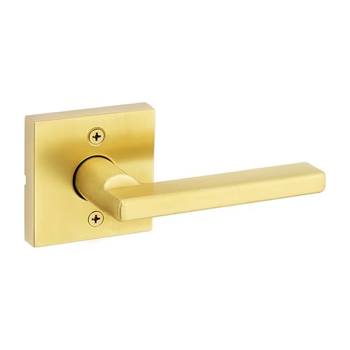 Image of Kwikset Halifax Dummy Door Handle, Single Sided Lever for Closets, French Double Doors, and Pantry, Satin Brass Non-Turning Reversible Interior Push /Pull Lever, with Microban Protection