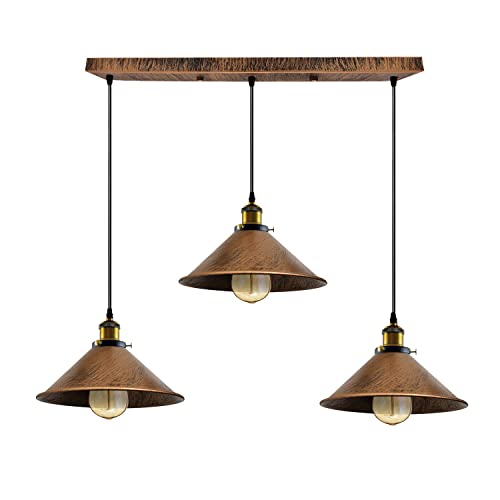 LEDSone Vintage Modern Ceiling Pendant Light Industrial 3 Way Hanging Pendant lampshade Fixture Metal Light Cone 50cm Ceiling Plate