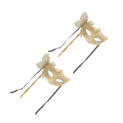 GOOHOCHY 2pcs Elegant Dragon Pattern Handheld Masquerade Mask for Carnival Halloween and Costume Parties Design with Stick for Men and Women