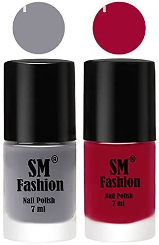 Image of Long Lasting Nail Polish | Nail Paint Combo 7 ml Each) - Set of 2 Gray-Pure Wine