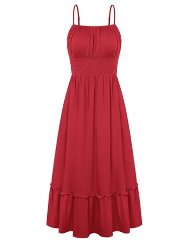 Image of GRACE KARIN Women's Summer Maxi Dress 2026,Smocked Ruched Bust Sundress with Adjustable Straps & Pockets-Beach Vacation Dress