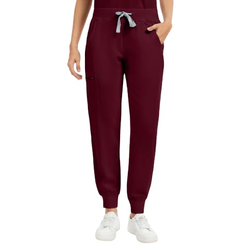 Image of Kitmaz Scrub Pants for Women - Mid Rise 4-Way Stretch Anti-Wrinkle Slim Fit Jogger Pants, Drawstring & 5 Pockets