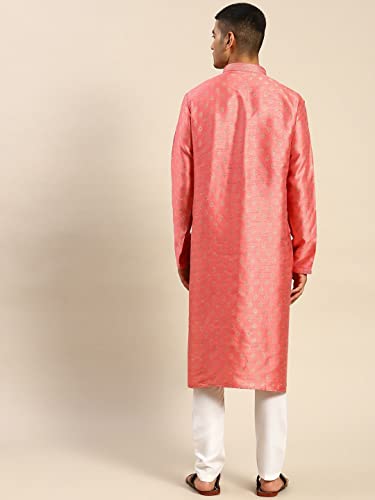 Image of Rajubhai Hargovindas Men's Silk Kurta With Ethnic Motifs Work Woven Design