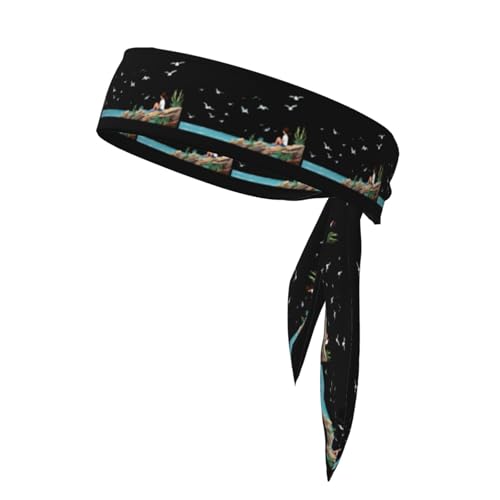 Little Girl Watching Seagulls on The Reef Printed Sports Headscarf, Casual Headband, Elastic, Sweat Absorbing, Adjustable, Anti Slip