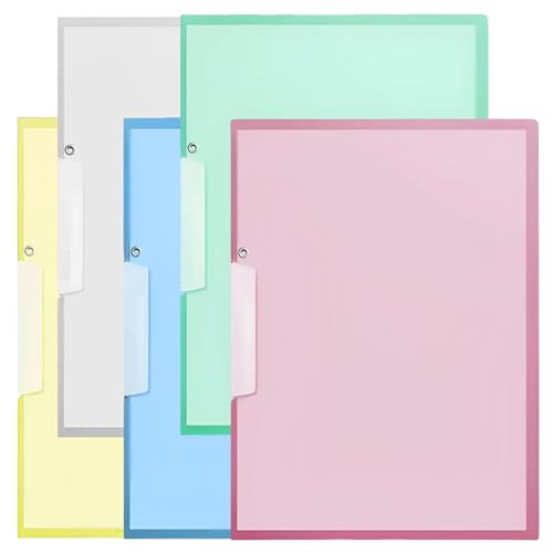 Kamiqiou クリアファイル 収納ホルダー a4 【5個セット】 回転式フォルダー クリアファイルホルダー クリップ式 クリアポケット 5種類の色 PP 素材 厚手 大容量 1-60枚収納可能 学生 教師 オフィスワーカー用 書類整理 資料収納保護 (5 色A)