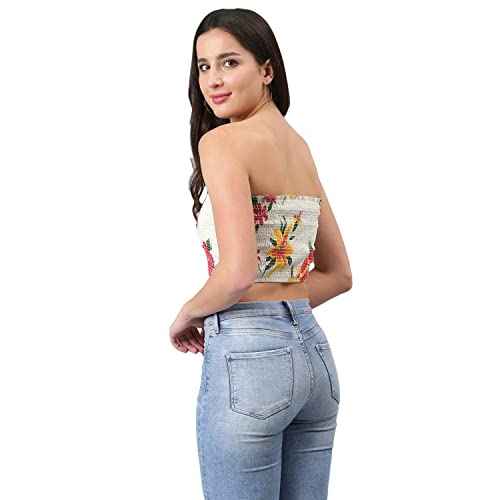 Image of DEEBACO Women's Regular Fit Cotton Pintuck Round Neck Solid Crop Top for Women Stylish Sleeveless One Piece Casual Girl Tops (White, Pink, Mustard)