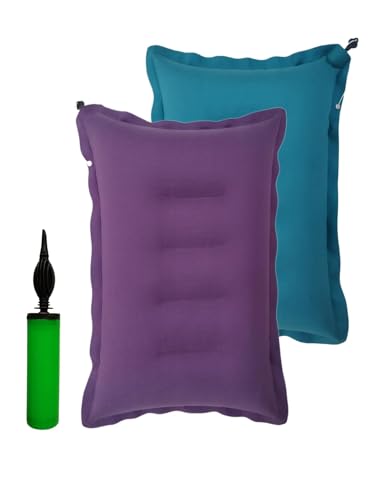 Image of Travel Air Pillow Headrest for Men and Women | Soft Comfort Ultralight Portable Neck Pillow for Travel | Use in Plane Flight Bus and Office with Air Pump (Multicolor) (Pack fo 2)