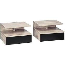 Cajonera Flotante Para Dormitorios HOMCOM Set de 2 Mesitas de Noche Flotantes con 1 Cajón y Estante Abierto Diseño Moderno Montado en la Pared 35x32x22,5 cm Roble y Negro