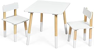 GYMAX Kids Table with 2 Chairs, Children Activity Desk Set with Pine Wood Legs, 3-Piece Wooden Furniture Set for Toddlers Arts & Reading, Playroom
