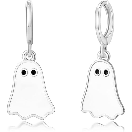 Halloween Ghost Earrings for Women - Gold Huggie and Black White Drop Earrings - Cute Funny Halloween Jewelry