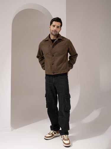 PERCH Men Solid Felt Two Pockets Crop Jacket Brown - Image 7