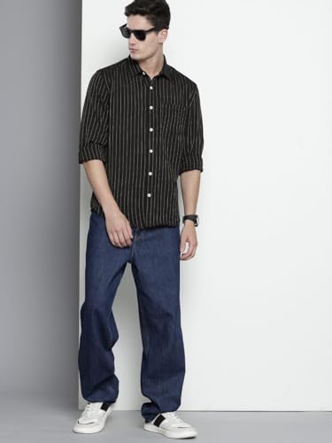 Image of The Indian Garage Co Men Slim Fit Striped Full Sleeves Cutaway Collar Casual Shirt