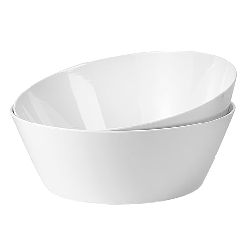 11.5 inch Melamine Large Mixing Bowls Serving Bowls for Fruits Popcorn Chips Salad Condiments Shatter Resistant Set of 2 White