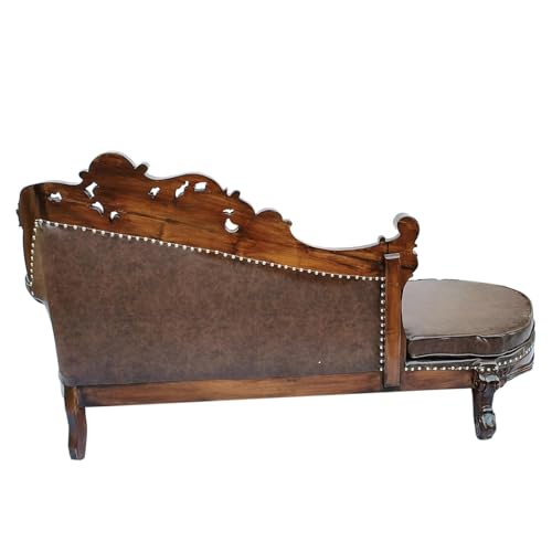 Image of Victorian Style Chaise Lounge, Tufted Cream Upholstery, Mahogany Wood Frame, Classic Living Room Furniture (diwan Set of 3)