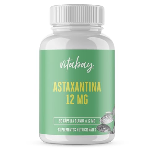 Vitabay Astaxantina 12 mg Alta Dosis - 90 cápsulas Veganas y probadas en Laboratorio - Astaxantina pura de microalgas Haematococcus Pluvialis - Con aceite de linaza y oleorresinas