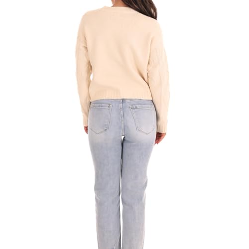 Image of Women Ribbon Sweater Cute Bow Tie Long Sleeve Knit Pullover Winter Casual Crew Neck Cable Knitted Top Streetwear