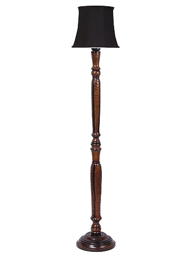 Image of Devansh Black Cotton Wooden Floor Lamp -5