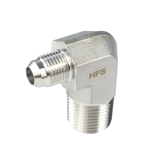 Image of HFS(R) 1 /2 inch Male NPT to 1 /4 inch Male JIC Elbow 90 Flare Pipe Fitting 304 Stainless Steel (1 /2 inch MNPT x 1 /4 inch MJIC)