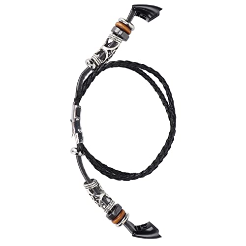 Plplaaoo Watch Strap For Honor 5 4,Braided Leather Watch Straps, Retro Sports Watch Band Metal Beads Leather Wrist Watch Strap Replacement, Smartwatch Bands (Black) #TOP6