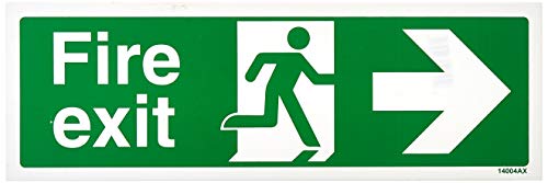 V Safety 14004AX-R Fire Exit Arrow Right Sign - Landscape - 300mm x 100mm - 1mm Rigid Plastic, Green