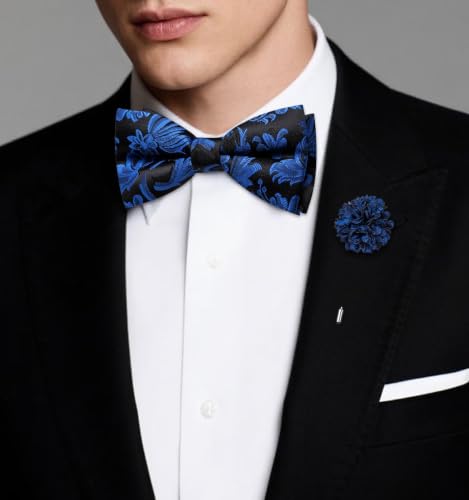 Image of Dubulle Mens Paisley Striped Bowtie Set Pre-tied Bowtie for Men and Pocket Square Set Wedding Business