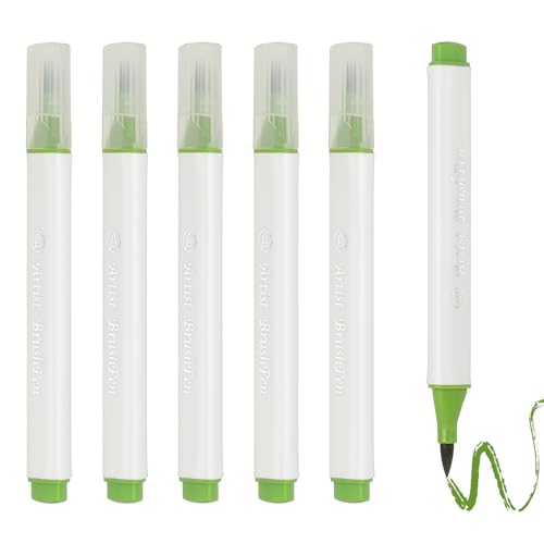 PATIKIL アートウォーターカラータワシペン 6個の三角形の柔らかい先端ウォーターカラーペン オフィス クラフト ス ブック ライティング ジャーナリング 絵画 カリグラフィー用 緑イエロー