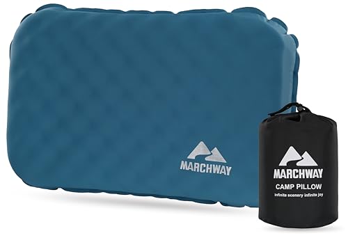 MARCHWAY-Inflatable-Camping-Pillow-with-Soft-Foam-Top-TPU-Air-Bladder-Dual-Sided-Support-for-All-Season-Lightweight-Compact-Travel-Pillow-for-Hiking-Backpacking-Airplane-Car-Blue MARCHWAY Inflatable Camping Pillow with Soft Foam Top & TPU Air Bladder, Dual-Sided Support for All-Season, Lightweight Compact Travel Pillow for Hiking, Backpacking, Airplane, Car (Blue) - Image 1