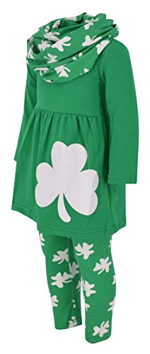 Image of Unique Baby Girls Kids Toddler 3pc Outfit Set Long Sleeve Soft Knit Tunic Top Leggings and Scarf