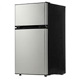 3.1 Cu.ft Two-Door Mini Fridge with Freezer, Compact Refrigerator for Bedroom & Office - Energy Efficient, Ultra Quiet Mini Fridge with Separate Freezer Compartment & Reversible Door, Sliver