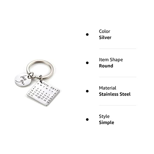 Onlylove-Handmade Personalized Engraved Calendar Date Keychain Custom Message Stainless Steel Keyring Memorial Keepsake Gift For Anniversary (Silver) #TOP7