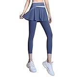 MKIUHNJ Mallas de malla para mujer con falda plisada, capris, leggins, entrenamiento deportivo, correr, pantalones de yoga, leggings para mujer, estampado de yoga, azul, XL