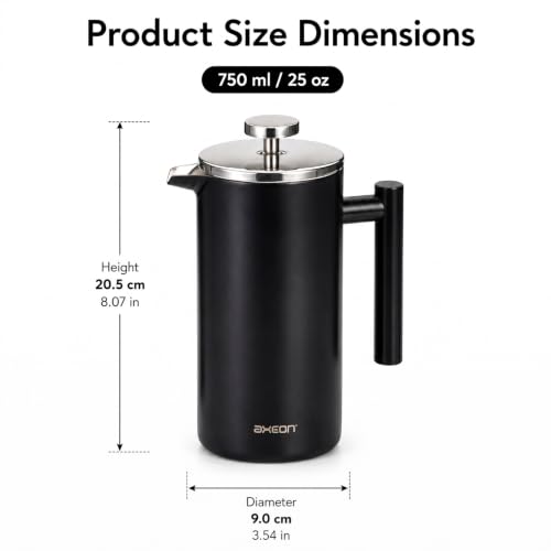 Image of AXEON French Press Coffee Maker - 750ml | 304 Stainless Steel Plunger | 4-Layer Filtration for Grit-Free Brew | Heat Retention, Rust-Free, Portable Coffee Maker for Home, Travel & Office (Black)