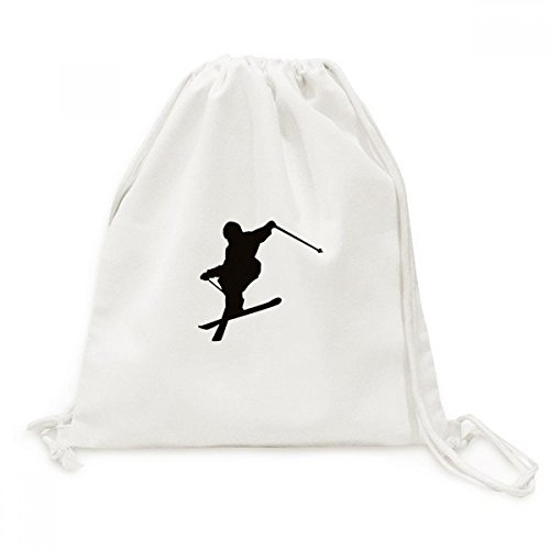 Sac cordon ski noir silhouette en toile pour voyage et sport