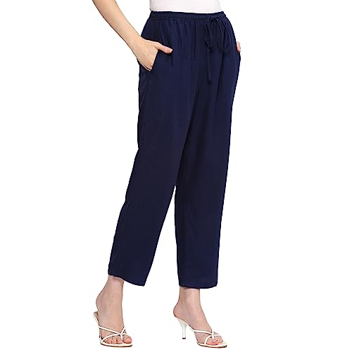 Image of BIBA Women Rayon Regular Solid Pants