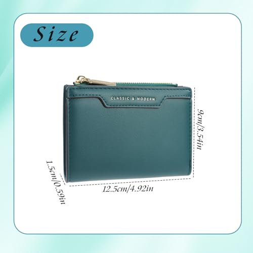 Andiker Small Women Wallet, Bifold PU Leather Purse with a Zipper Pocket ID Window Credit Card Holder Button Closure Mini Short Ladies Wallet for Women go to Shop Party Travel Daily Use (Green)2