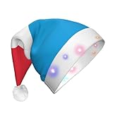 WBQLSL Sombrero unisex de Navidad, Año Nuevo, para adultos, regalo de fiesta de Navidad, bandera de Luxemburgo, sombrero de Papá Noel de felpa con luz LED