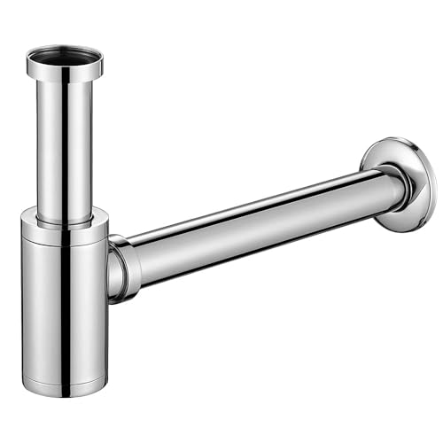 ONECE Sifone Tubo Universale per Lavabo Bagno in Acciaio Inox, 1 1/4 x 32 mm, Altezza Regolabile 15-23 cm, con Manicotto in Gomma, Anti-odore & insetti, Cromato